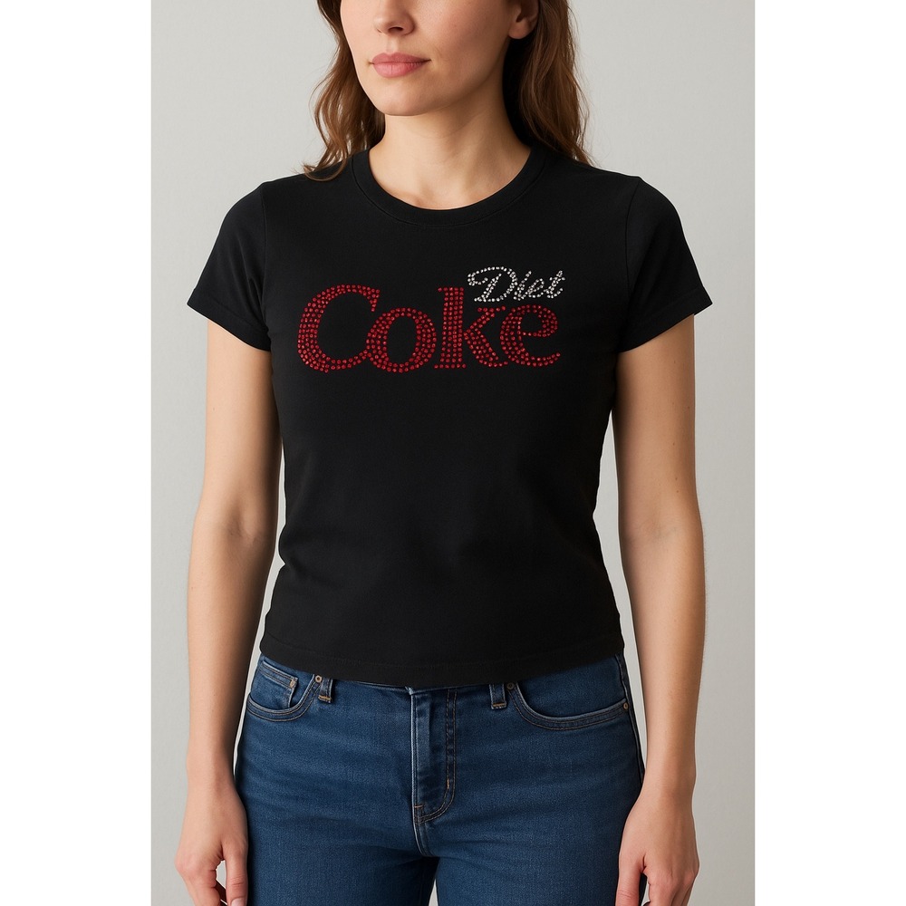 Retro-Inspired Coca Cola Diet Coke Rhinestone Logo Baby T-Shirt Black XS Womens